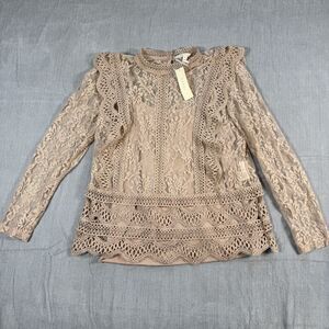 Adiva Blush Pink Lace Victorian Blouse - Poetcore High Neck Crochet Top Med NWT